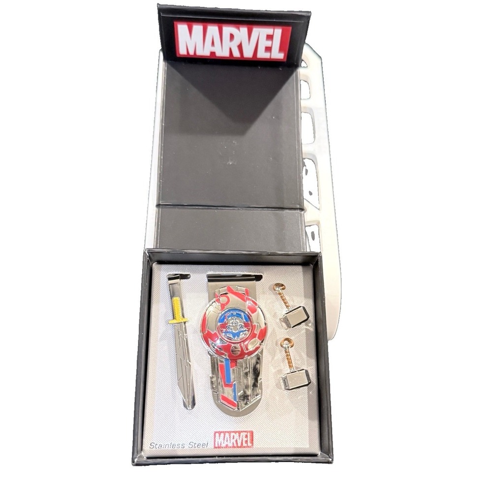 Marvel Thor Ragnarok Gift Set Stainless Steel Money Clip Tie Bar Cufflinks NIB